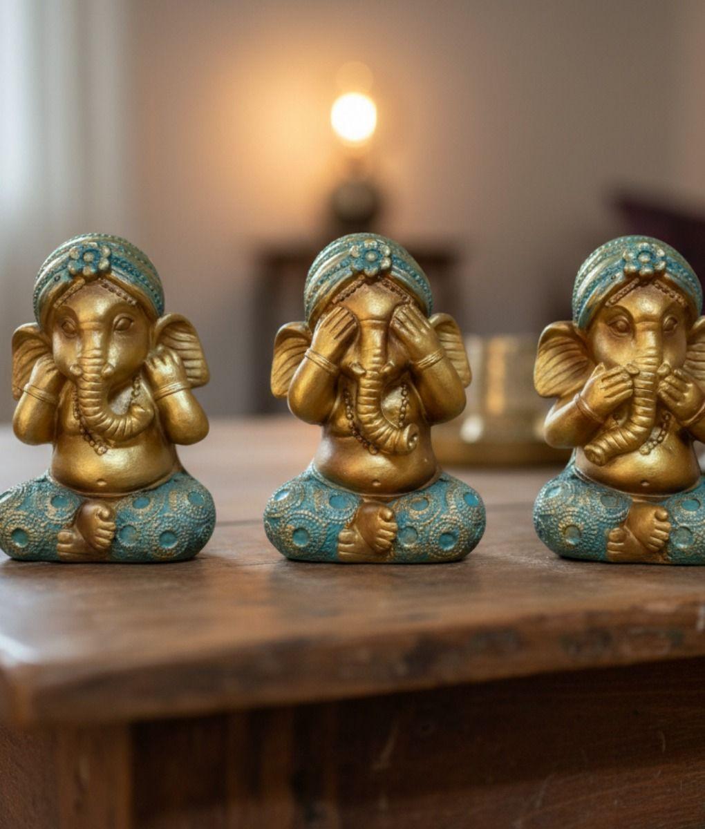Set 3 Figuras Decorativas Sabiduría Ganesha Adorno Jhn-9