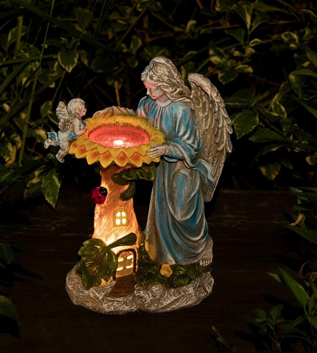 Figura Estatua Jardín Solar Ángel Decoración Luz Adorno Jhn-6