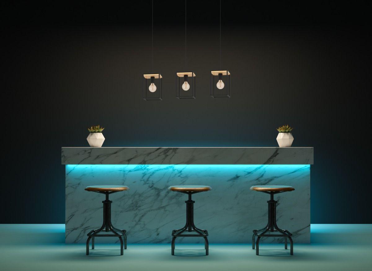 Lampara Colgante Industrial 3 Luces Marco Metal Madera Lau-2