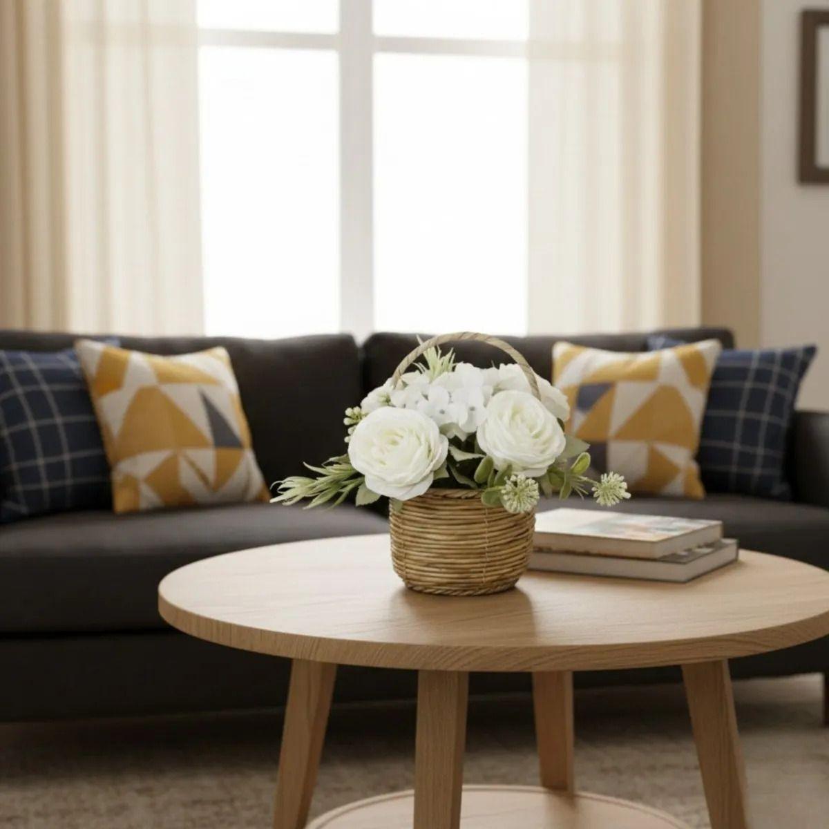 Arreglo Floral Artificial Decorativa Adorno Canasta Jhn-6