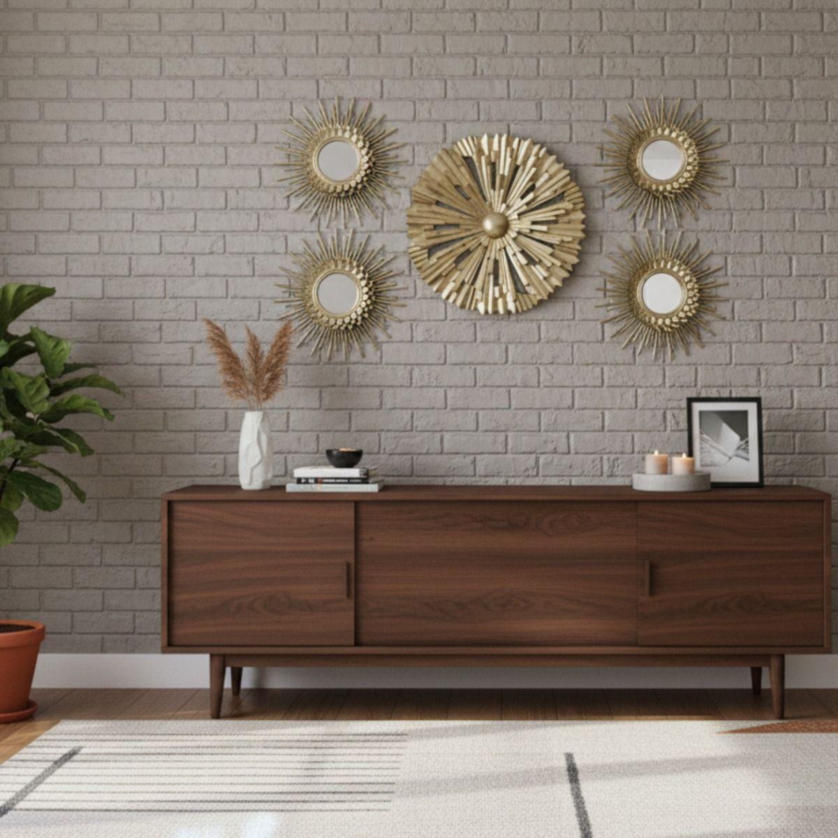 Set 5 Pza Espejo Decorativo Pared Adorno Mural Solar Jhn-7