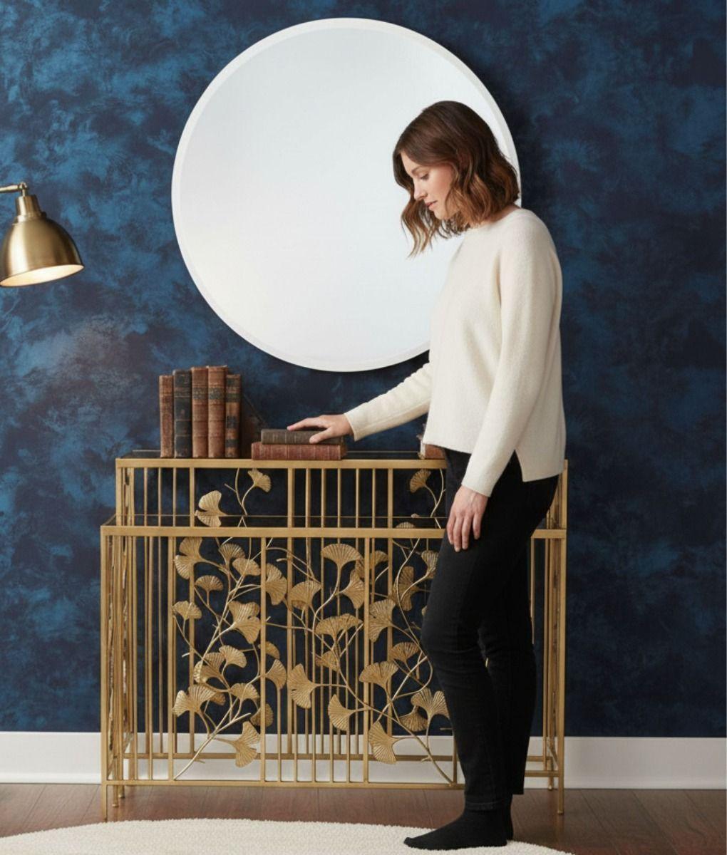 Set 2 Mesa Centro Auxiliar Lateral Decorativa Floral Jhn-4