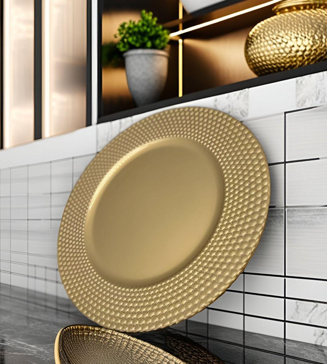 Set 3 Plato Dorado Decorativo Vajilla 33 Cm Redondo Jhn-4