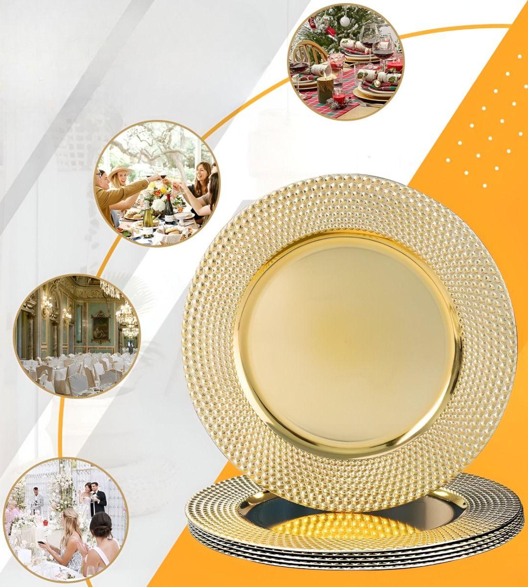 Set 3 Plato Dorado Decorativo Vajilla 33 Cm Redondo Jhn-5