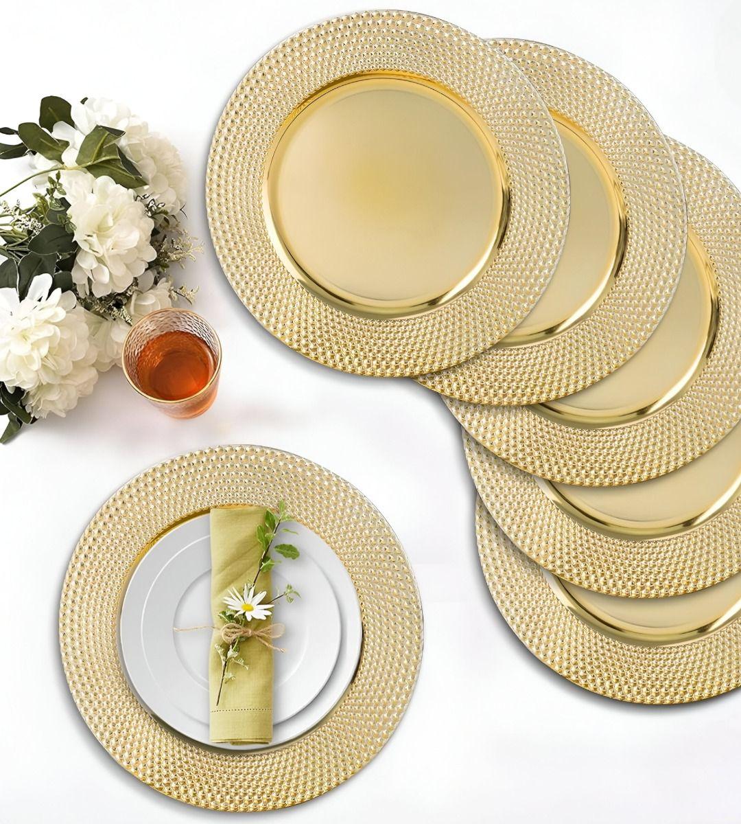 Set 3 Plato Dorado Decorativo Vajilla 33 Cm Redondo Jhn-6