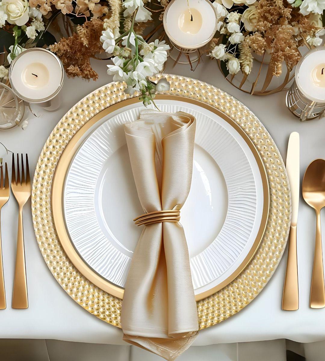 Set 3 Plato Dorado Decorativo Vajilla 33 Cm Redondo Jhn-7