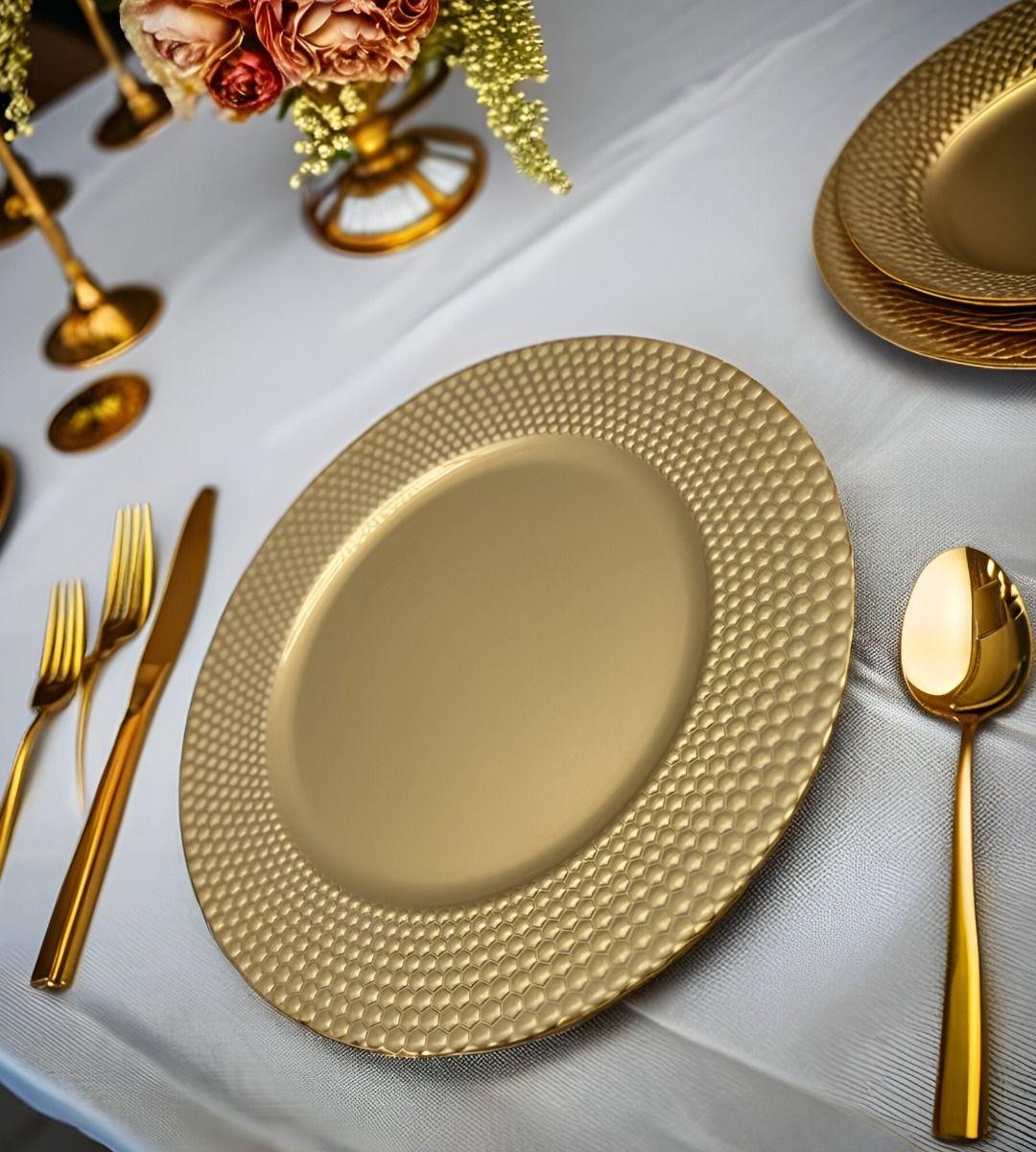 Set 3 Plato Dorado Decorativo Vajilla 33 Cm Redondo Jhn-8