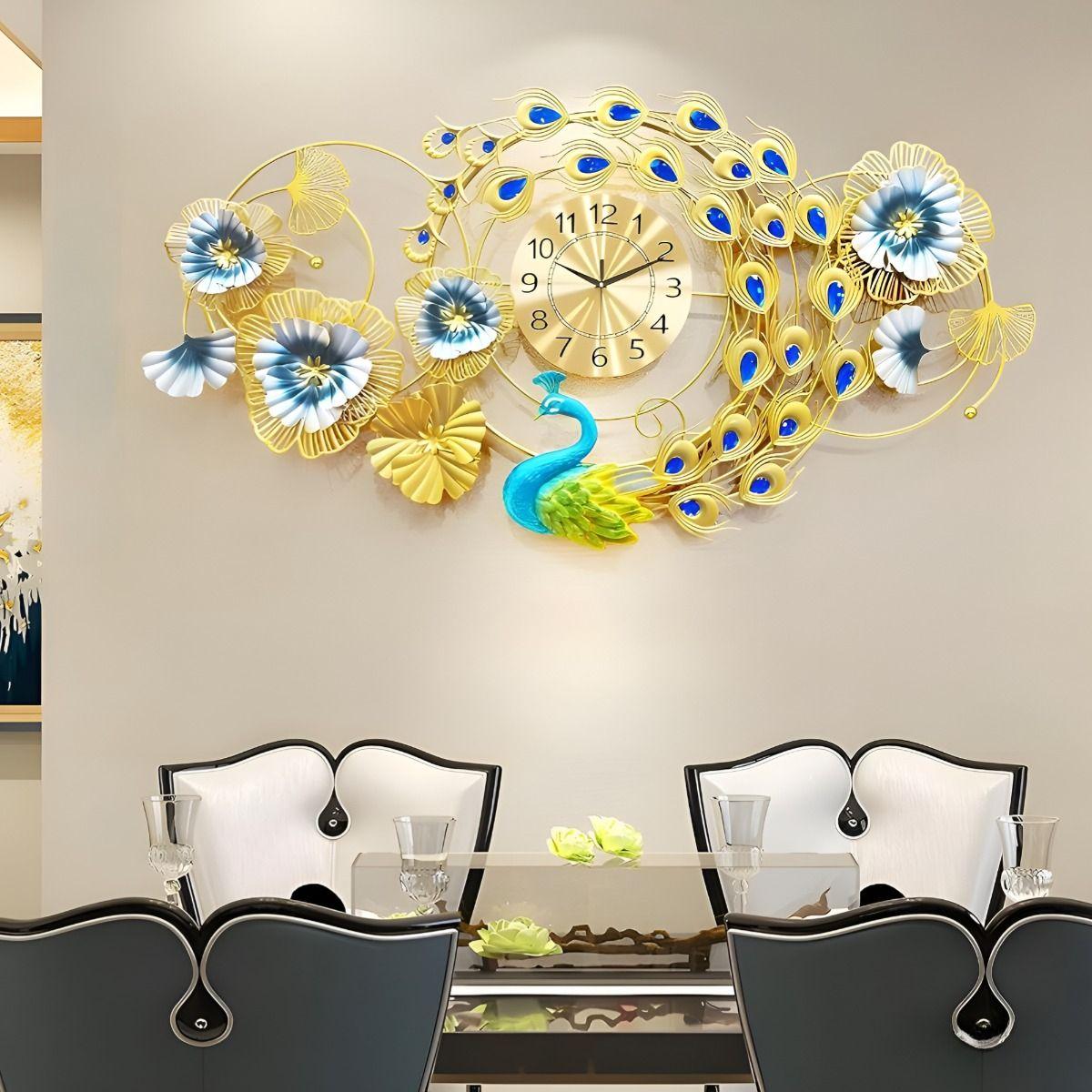 Reloj Pared Floral Pavo Real Decorativo Atemporal Jhn-3