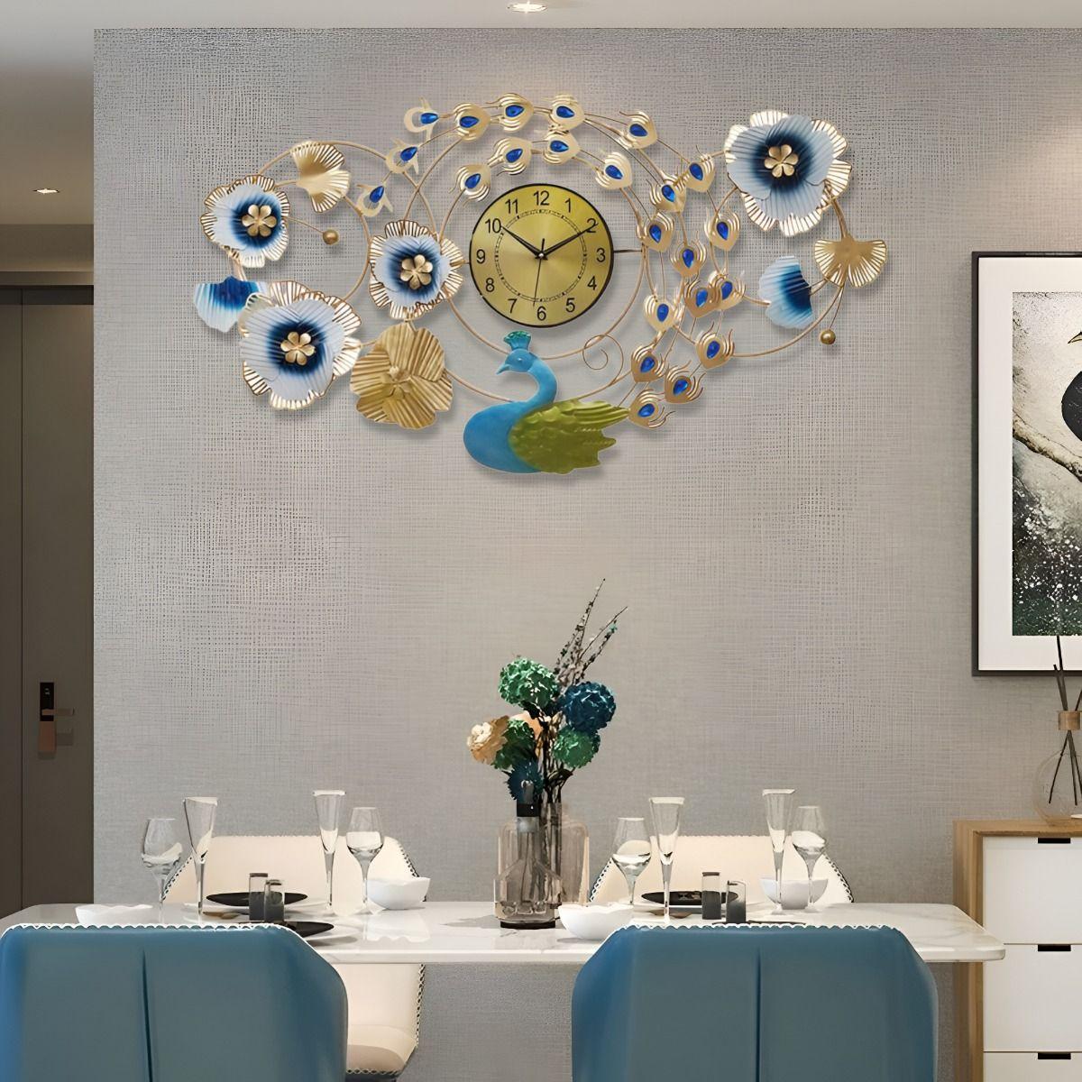 Reloj Pared Floral Pavo Real Decorativo Atemporal Jhn-8
