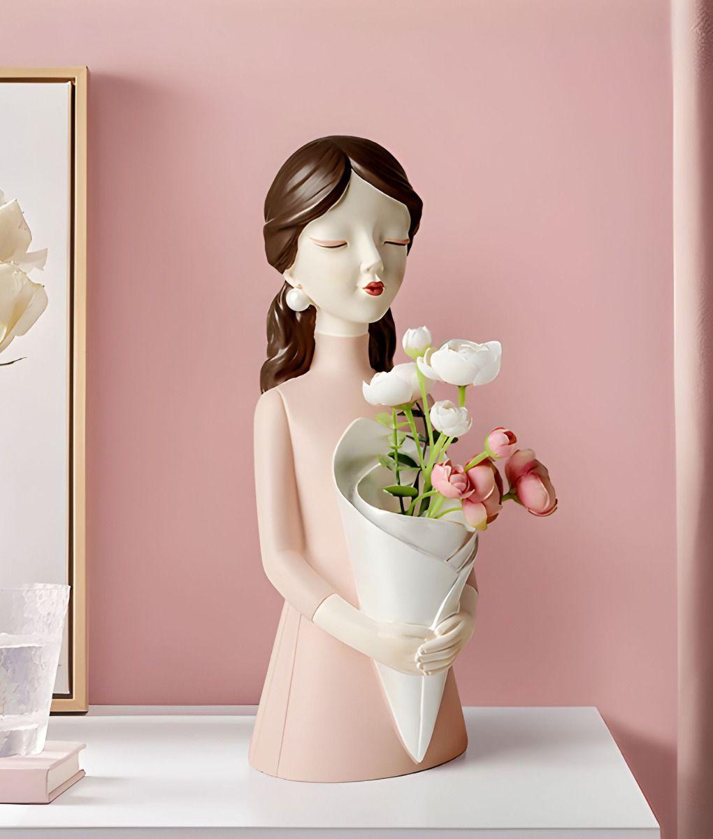 Estatua Figura Decorativa Mujer Silueta Adorno Floral Jhn-6