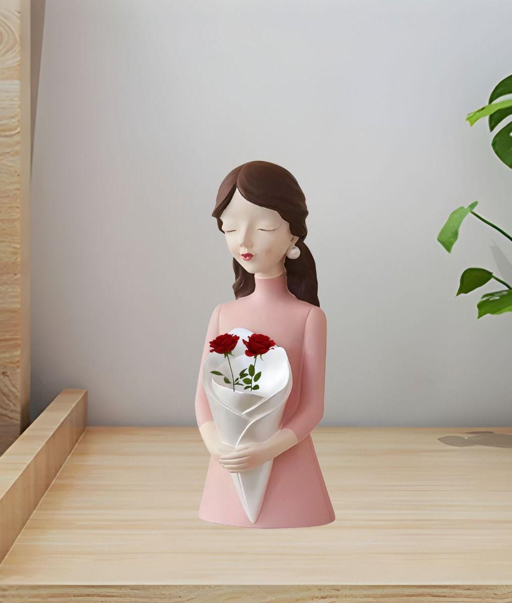 Estatua Figura Decorativa Mujer Silueta Adorno Floral Jhn-8