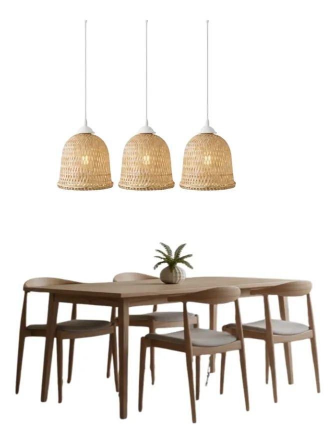 Lámpara Colgante Triple Artesanal Entramado Tejido Led ALJ-1