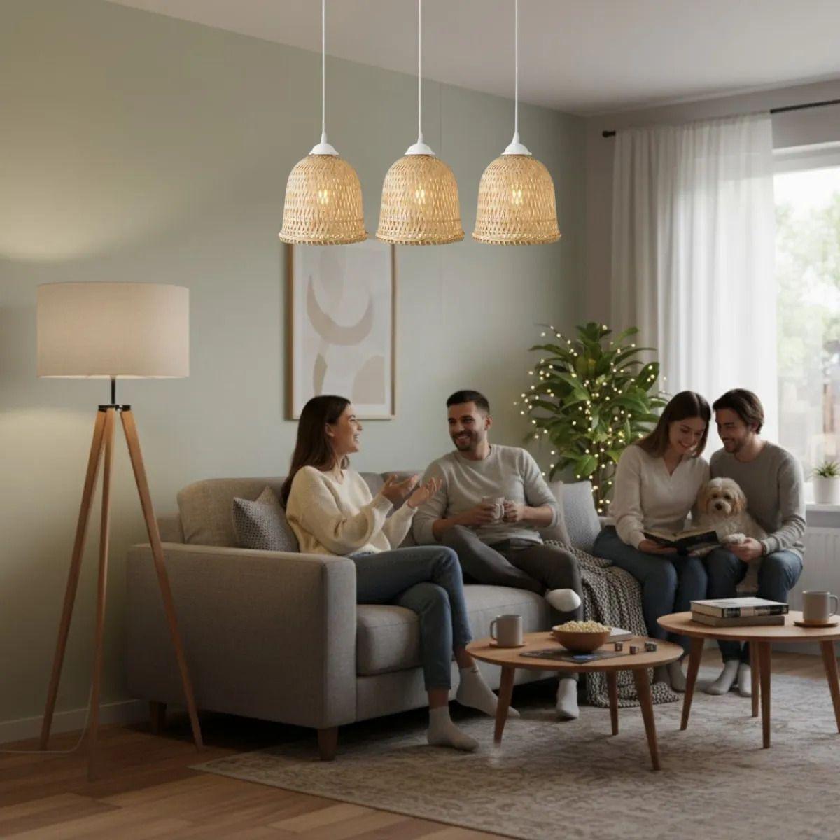 Lámpara Colgante Triple Artesanal Entramado Tejido Led ALJ-2
