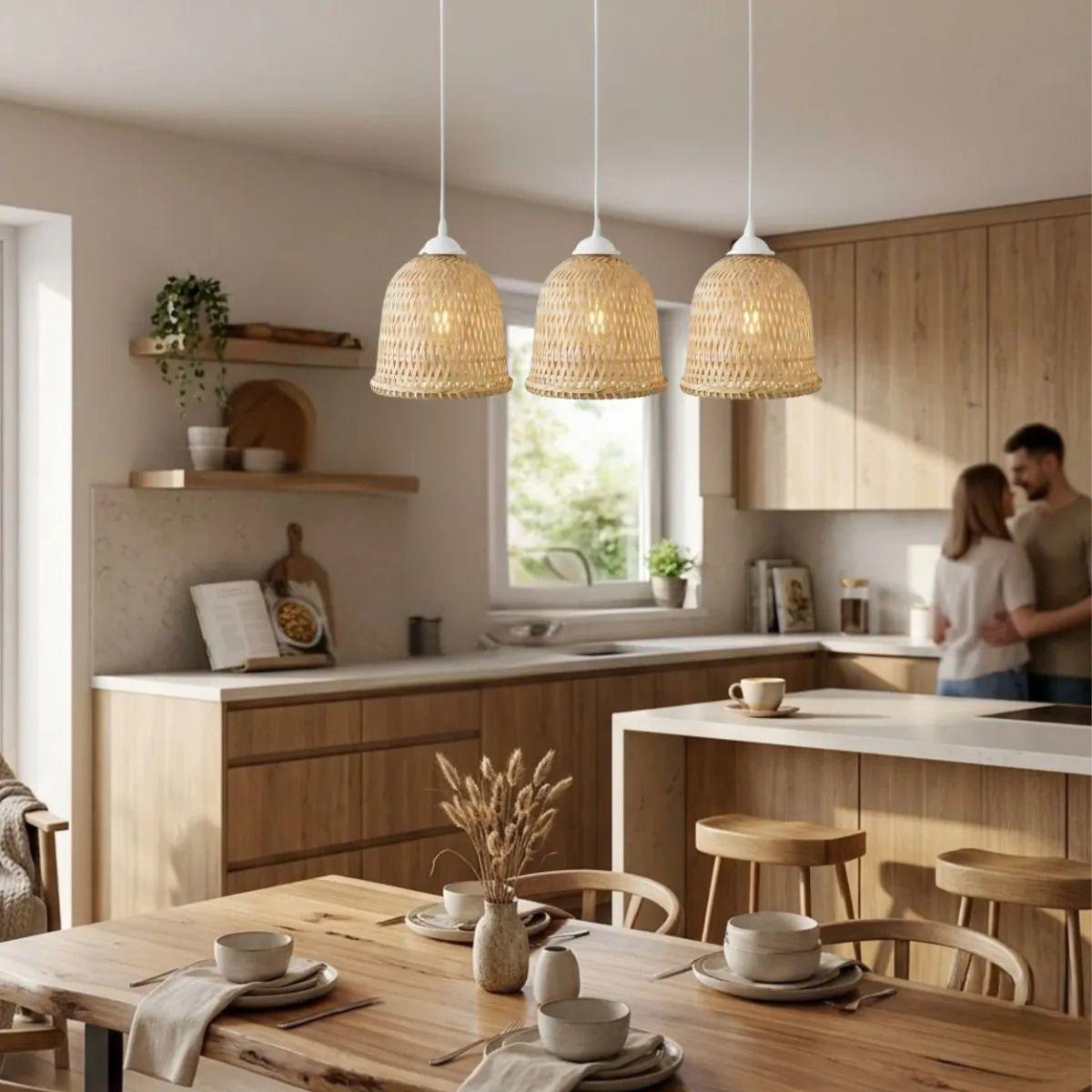 Lámpara Colgante Triple Artesanal Entramado Tejido Led ALJ-4