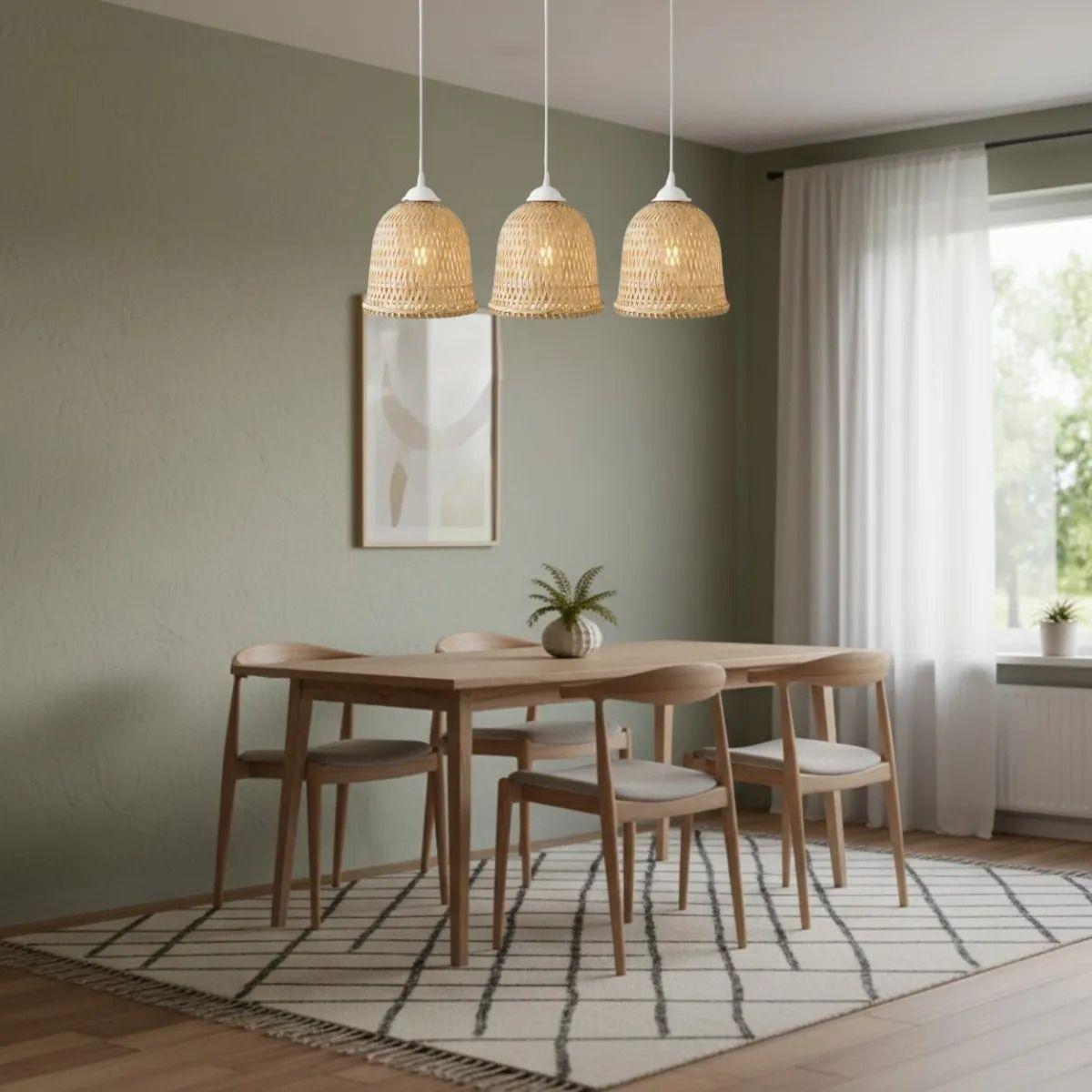 Lámpara Colgante Triple Artesanal Entramado Tejido Led ALJ-8