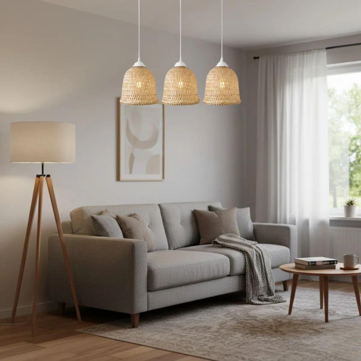 Lámpara Colgante Triple Artesanal Entramado Tejido Led ALJ-9