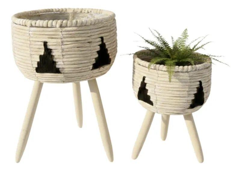 Set 2 Maceteros Artesanales Pedestal Estilo Boho Chic AJ-1
