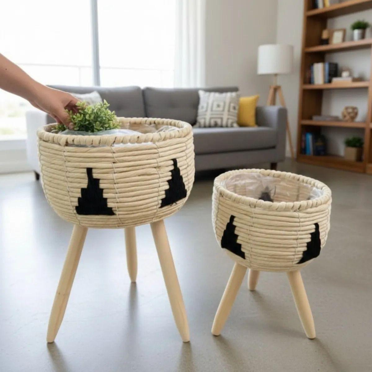Set 2 Maceteros Artesanales Pedestal Estilo Boho Chic AJ-4