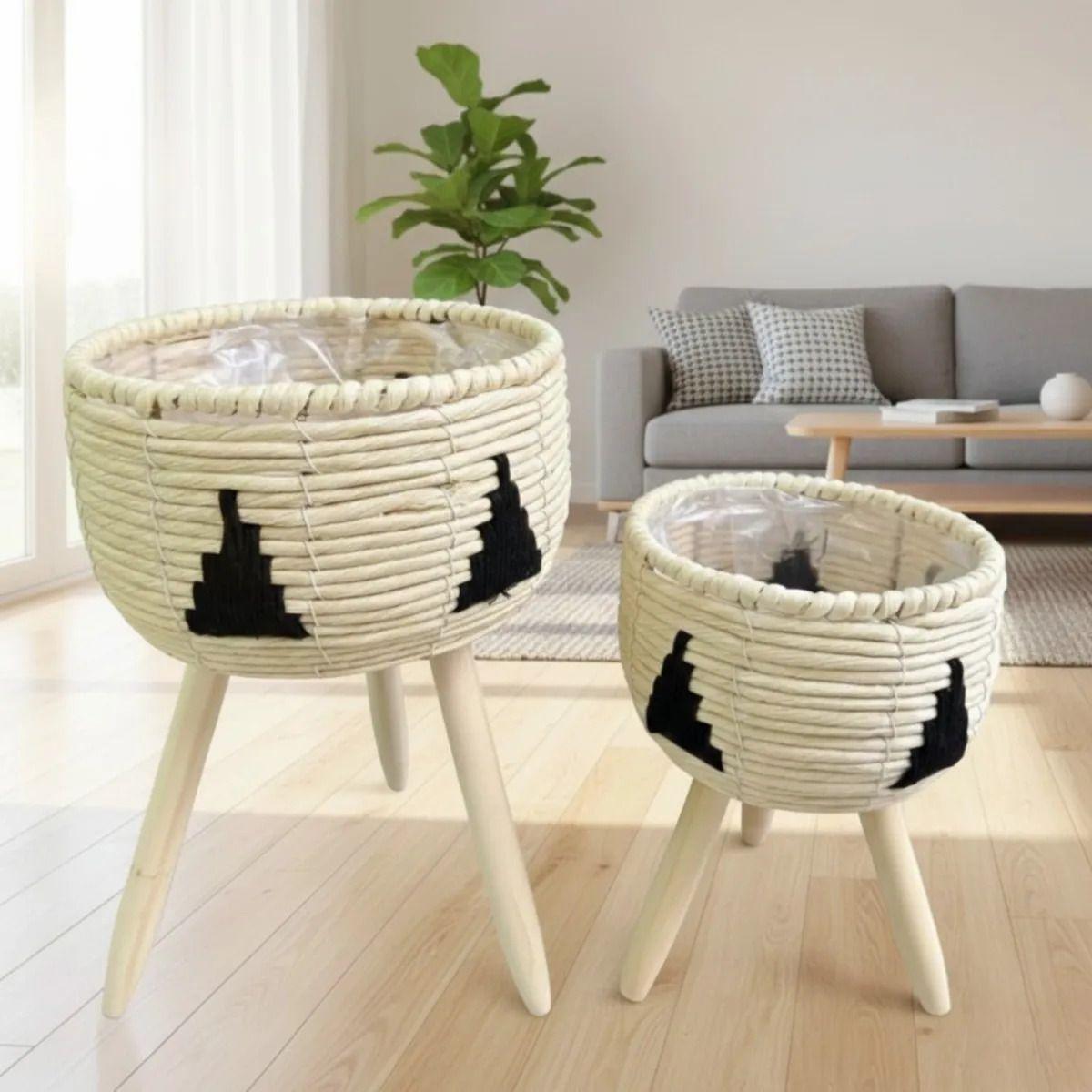 Set 2 Maceteros Artesanales Pedestal Estilo Boho Chic AJ-6