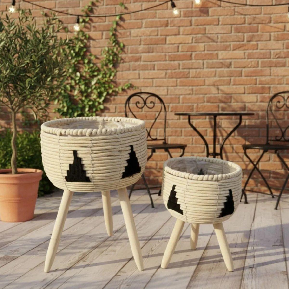 Set 2 Maceteros Artesanales Pedestal Estilo Boho Chic AJ-7