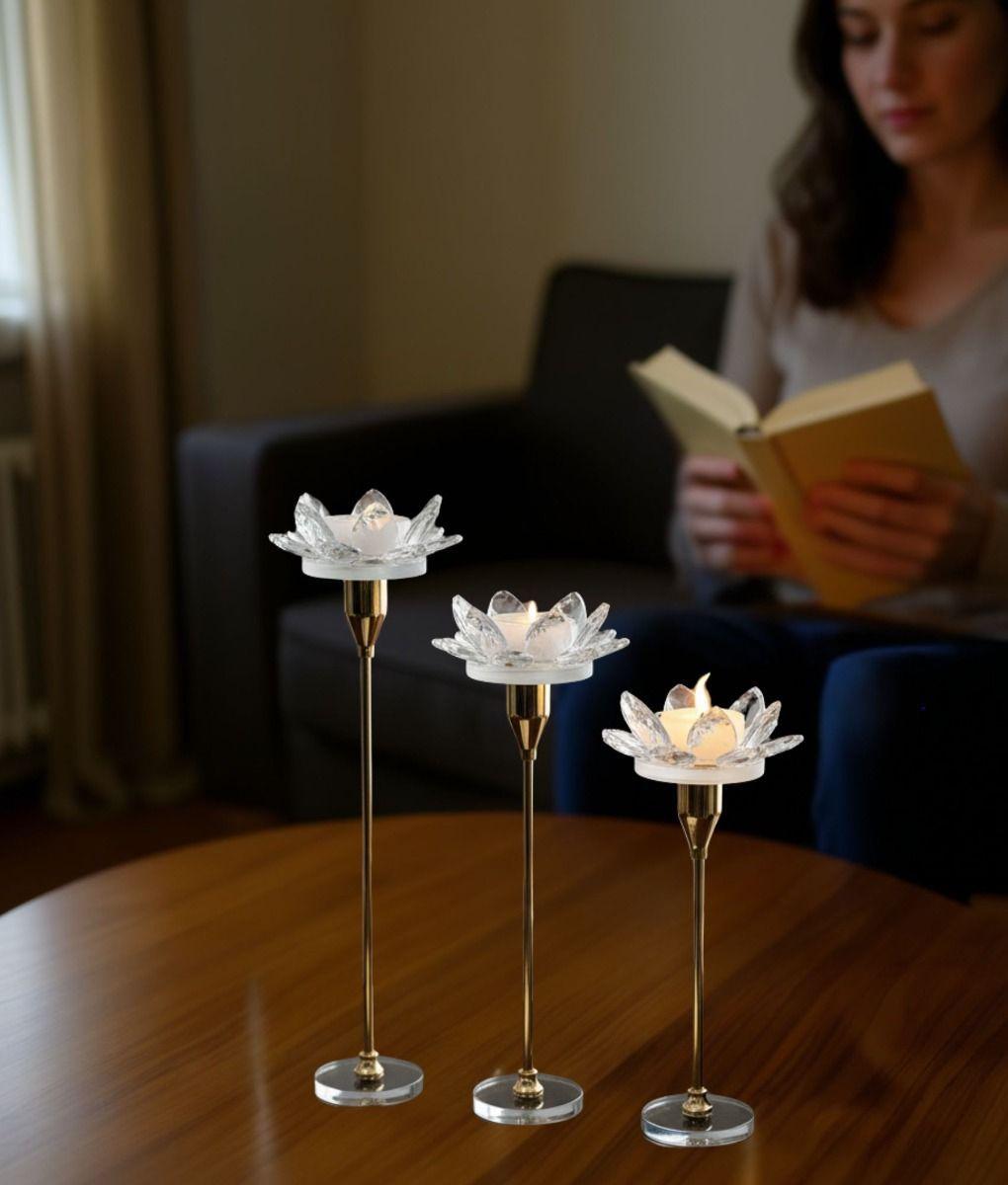 Set 3 Portavelas Decorativo Flor Pétalos Adorno Hogar Jhn-3