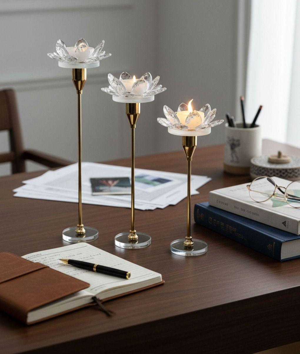 Set 3 Portavelas Decorativo Flor Pétalos Adorno Hogar Jhn-9