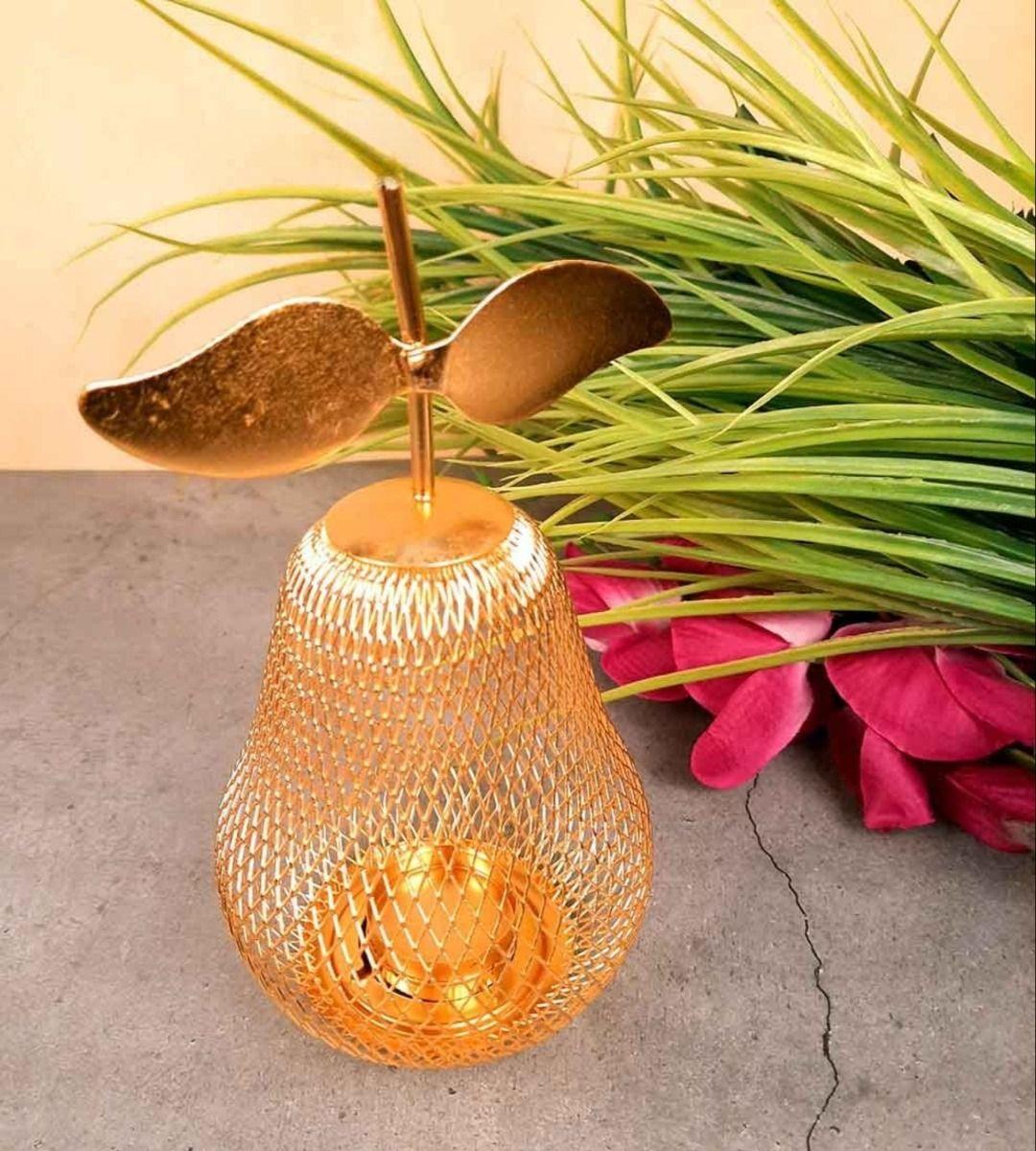 Candelabro Portavelas Pera Dorada Decorativo Farol 21cm Jhn-6