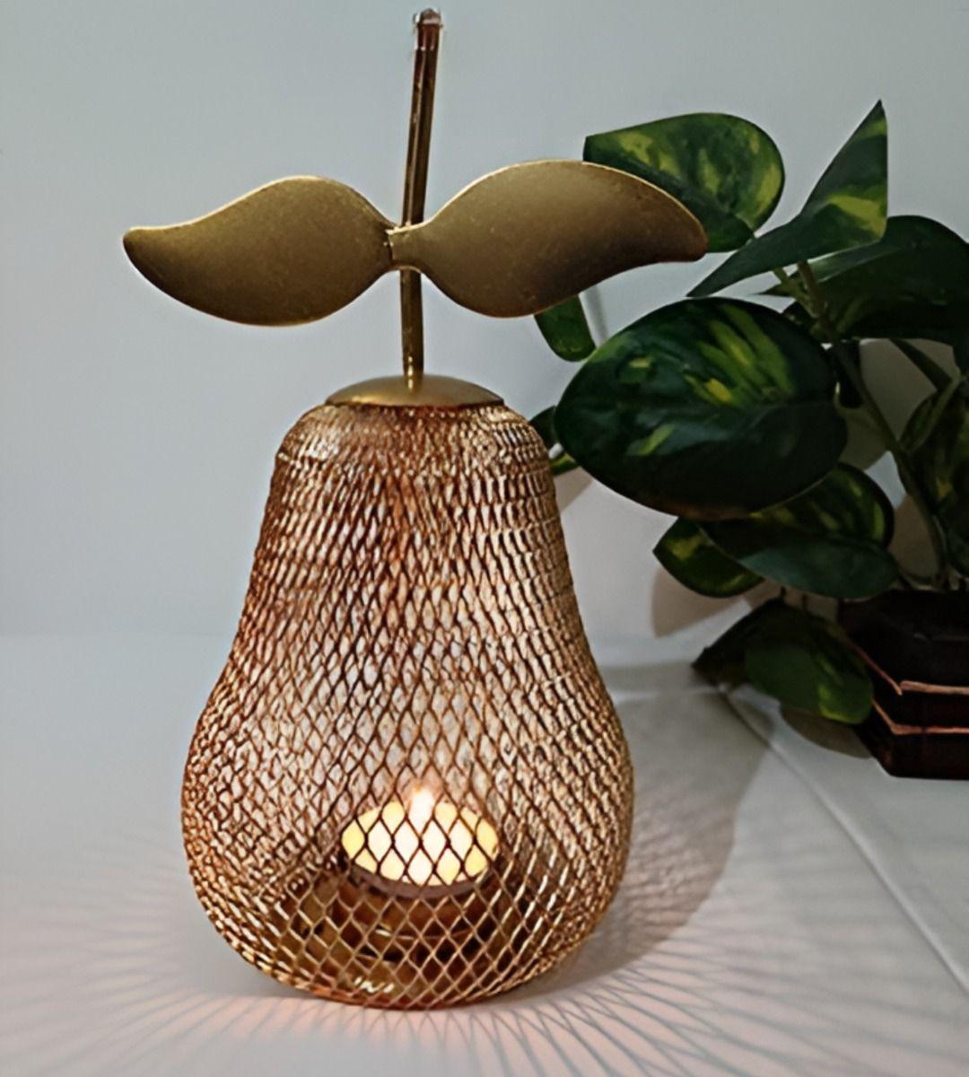 Candelabro Portavelas Pera Dorada Decorativo Farol 21cm Jhn-8