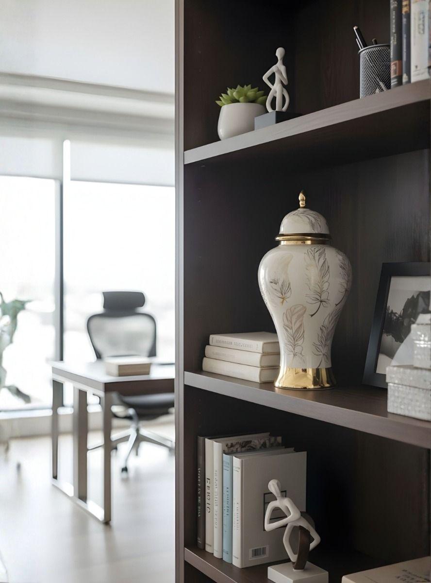 Potiche Decorativo Elegante Jarrón Diseño Plumas Adorno Jhn-8