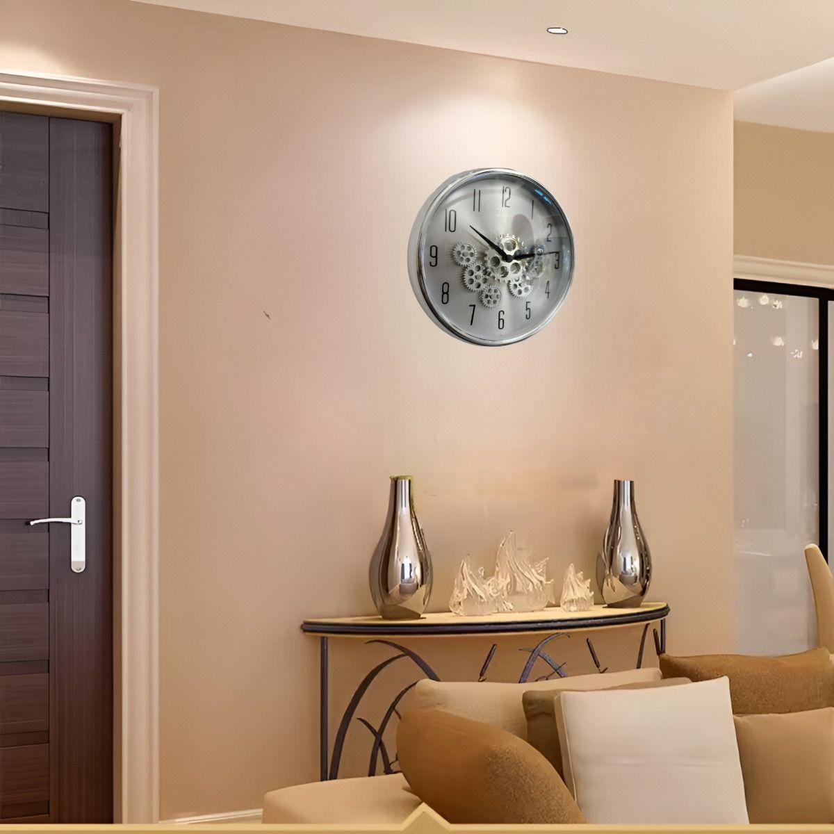 Reloj Pared Mecanismo Giratorio Estilo Industrial Gris Jhn-4