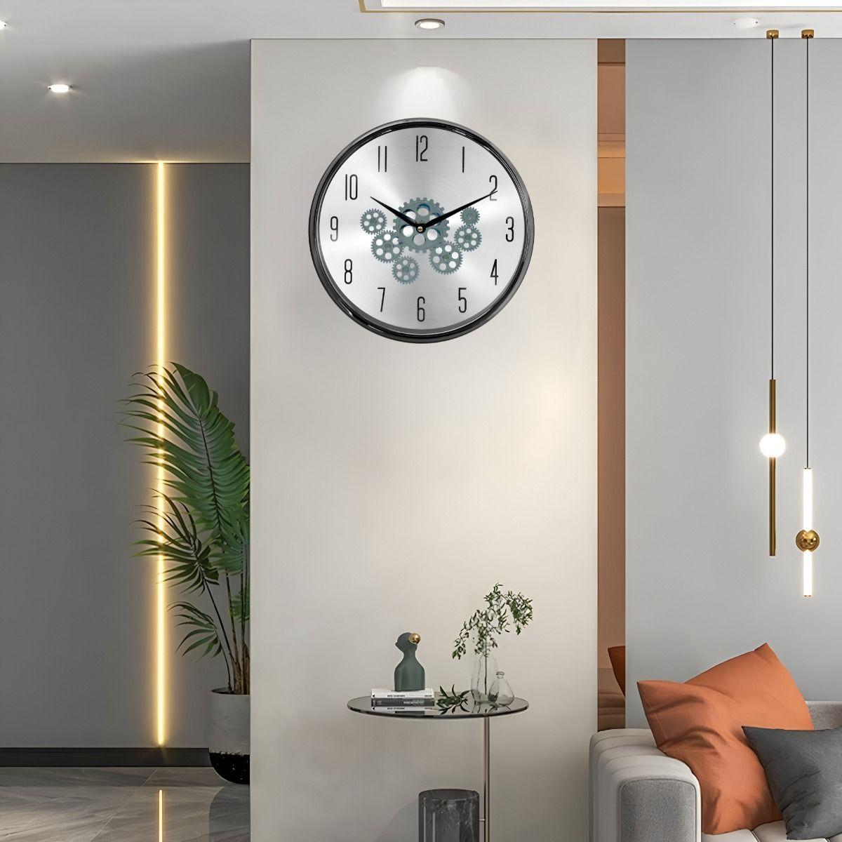 Reloj Pared Mecanismo Giratorio Estilo Industrial Gris Jhn-6