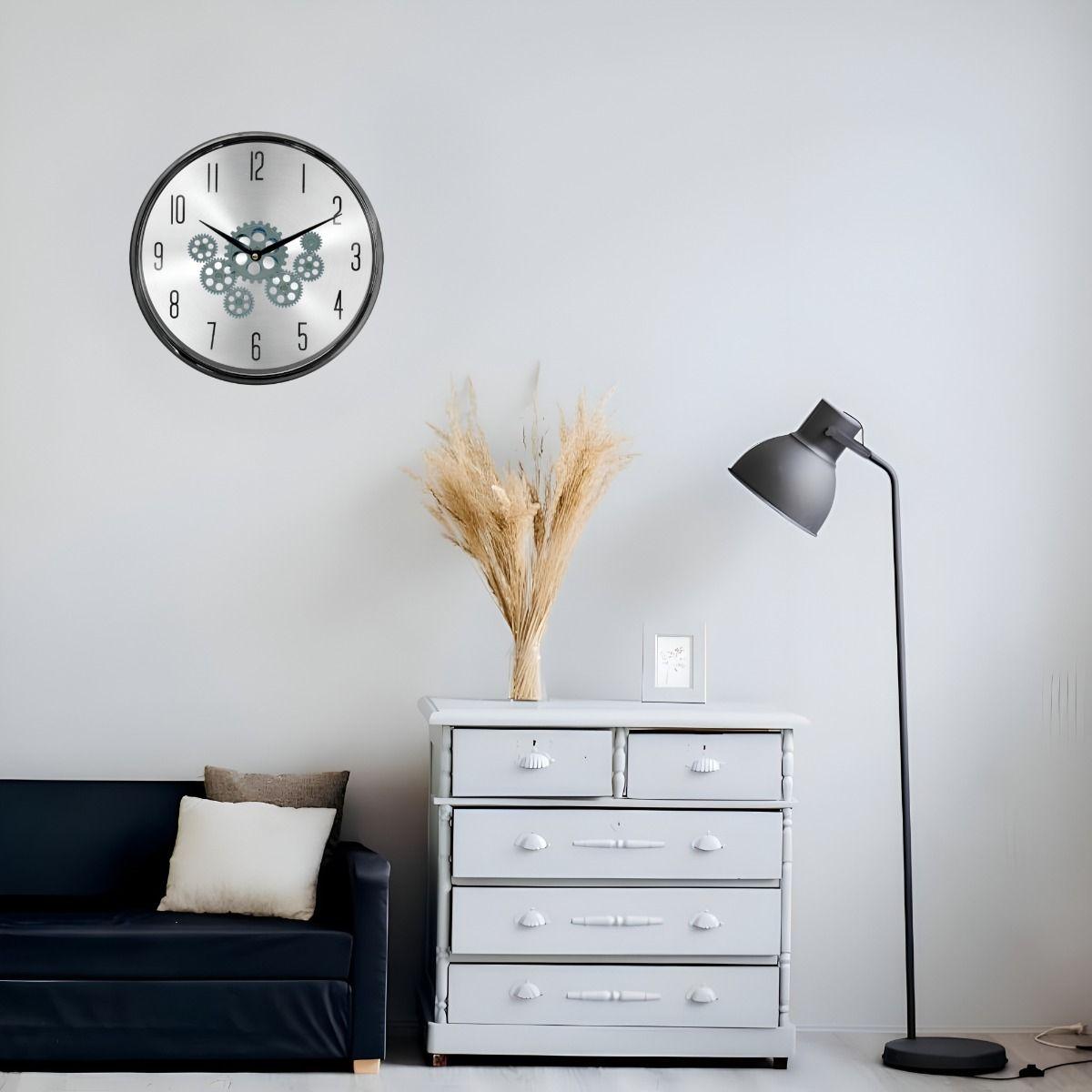 Reloj Pared Mecanismo Giratorio Estilo Industrial Gris Jhn-7