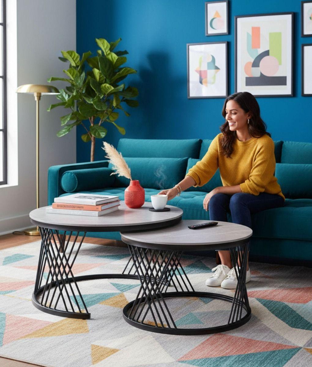 Set 2 Mesa Centro Auxiliar Combinada Decorativa Hogar Jhn-2