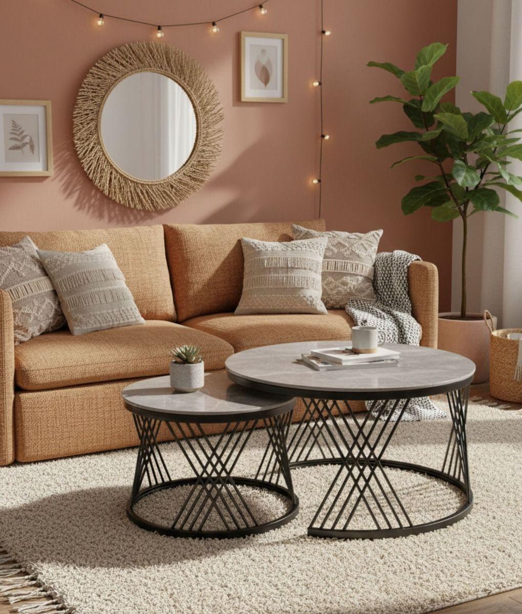 Set 2 Mesa Centro Auxiliar Combinada Decorativa Hogar Jhn-7