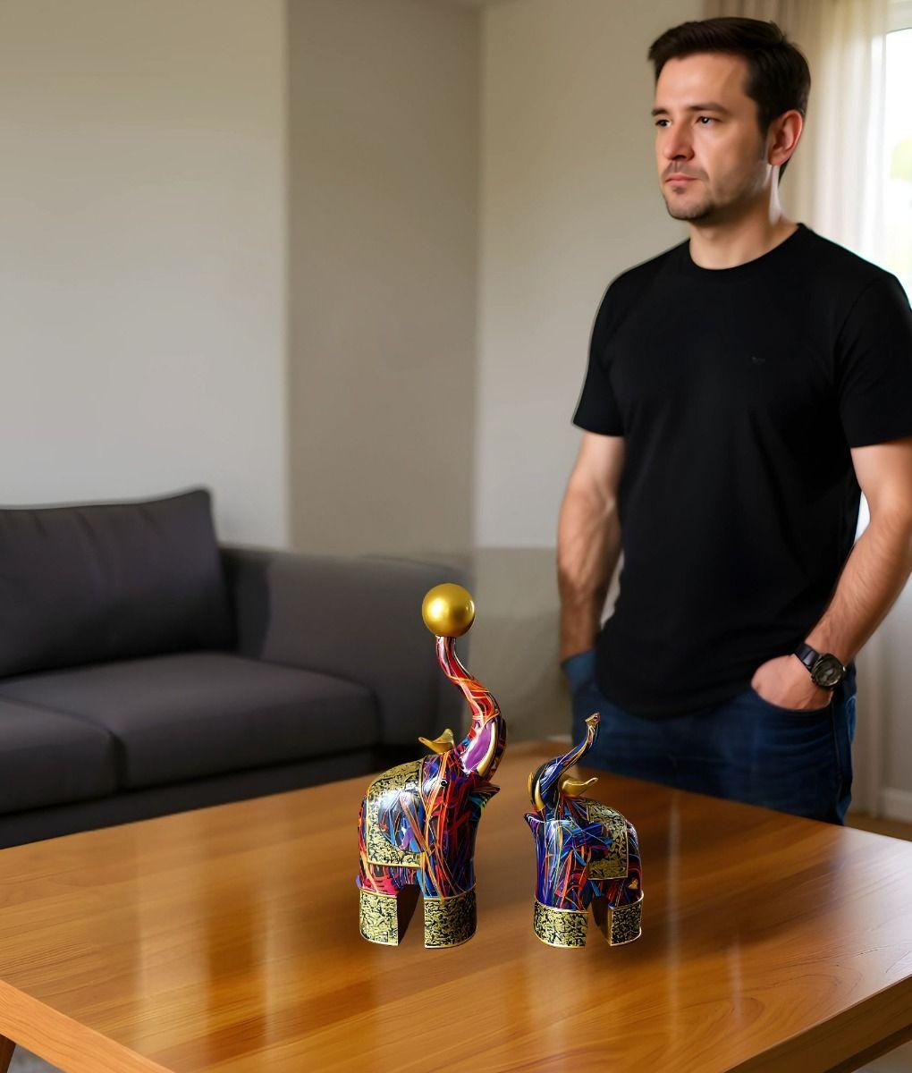 Set 2 Figura Decorativa Elefante Graffiti Colorido Hogar Jhn-3
