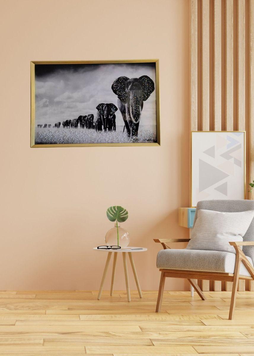Cuadro Decorativo Mural Manada Elefantes Arte Pared Jhn-4