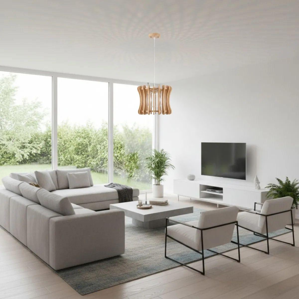 Lámpara Colgante Escultural Madera Esfera Led Japandi ALJ-6