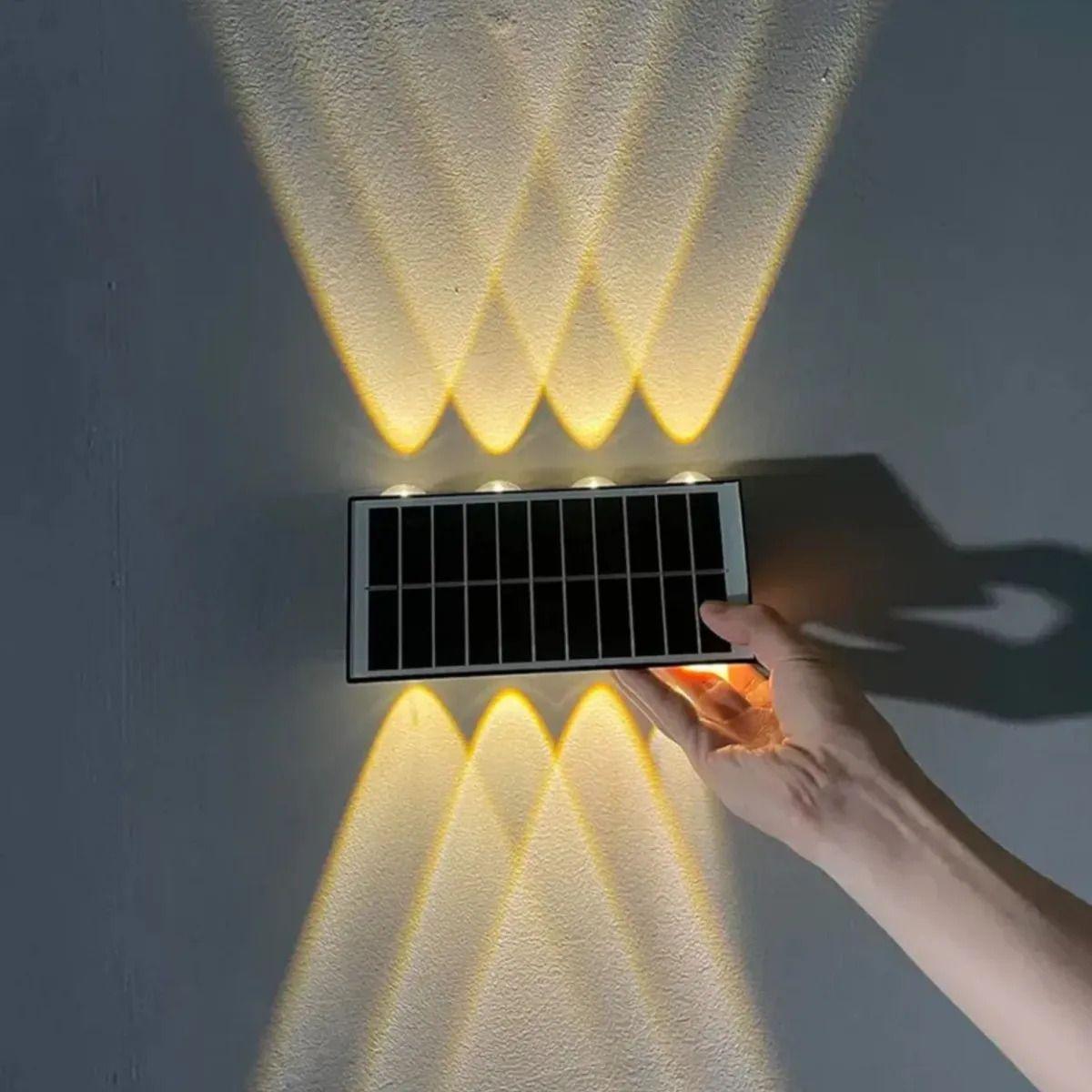 Lámpara Solar Pared Led 8 Focos Exterior Luz Cálida ALJ-2