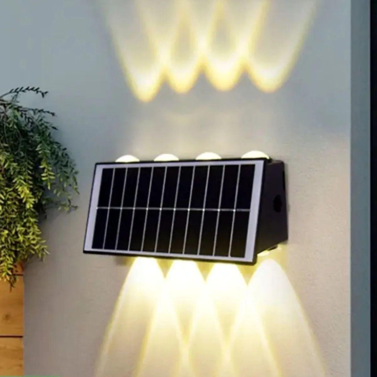 Lámpara Solar Pared Led 8 Focos Exterior Luz Cálida ALJ-9
