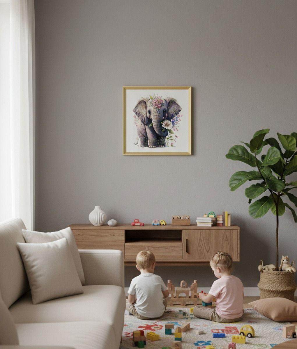 Cuadro Decorativo Elefante Floral Fantasía Elegancia Jhn-3