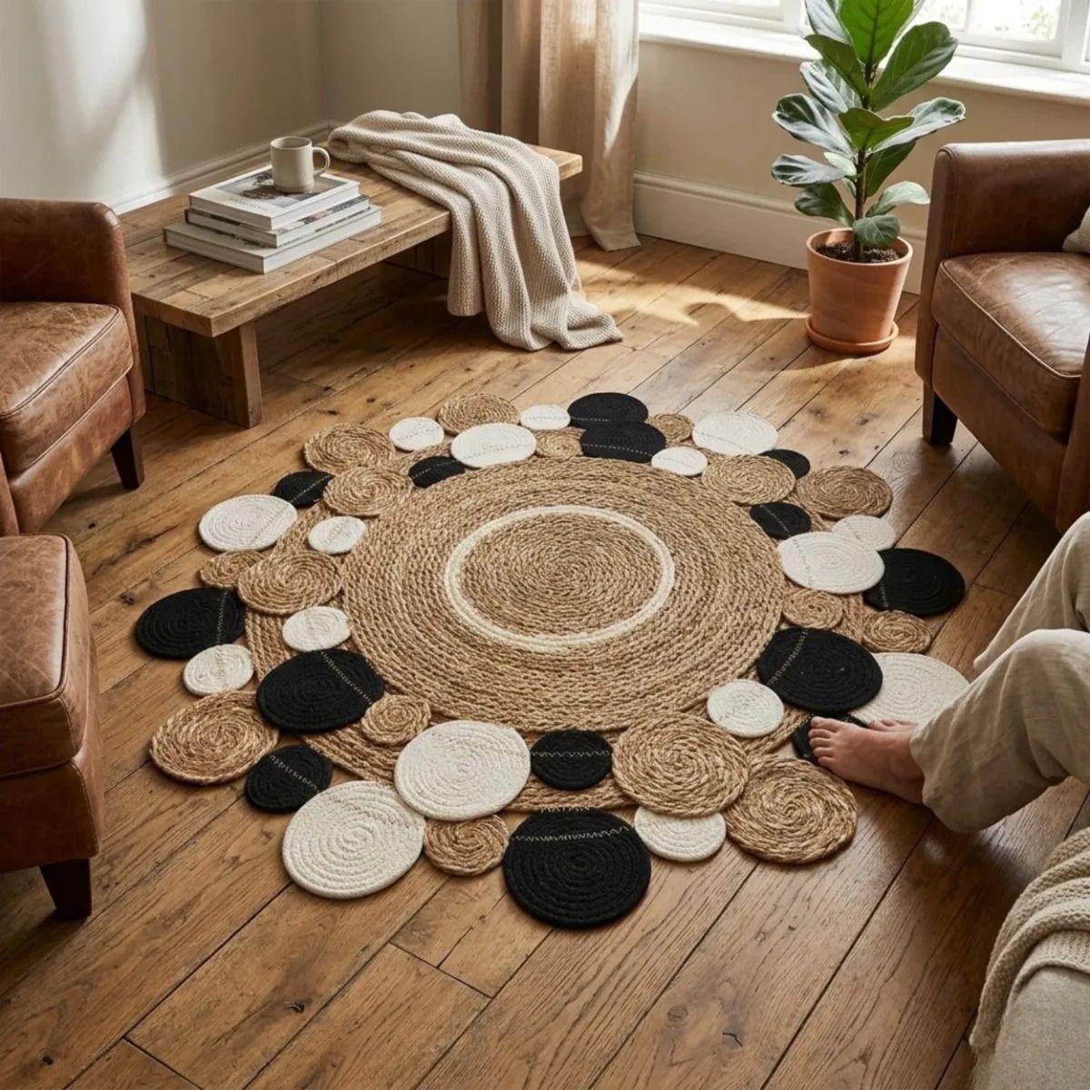 Alfombra Decorativa Redonda Artesanal Sala Vestidor Boho ALJ-4