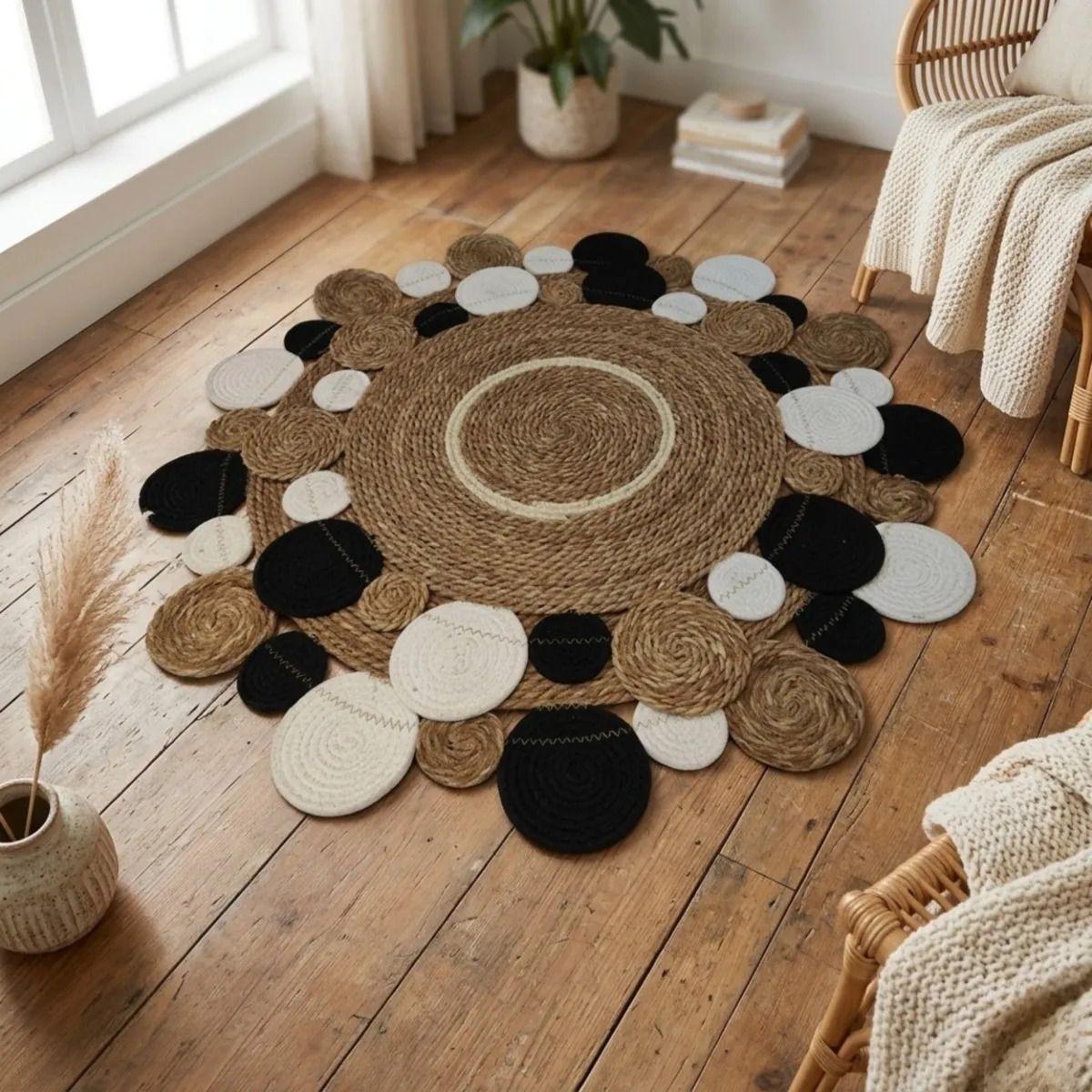Alfombra Decorativa Redonda Artesanal Sala Vestidor Boho ALJ-7