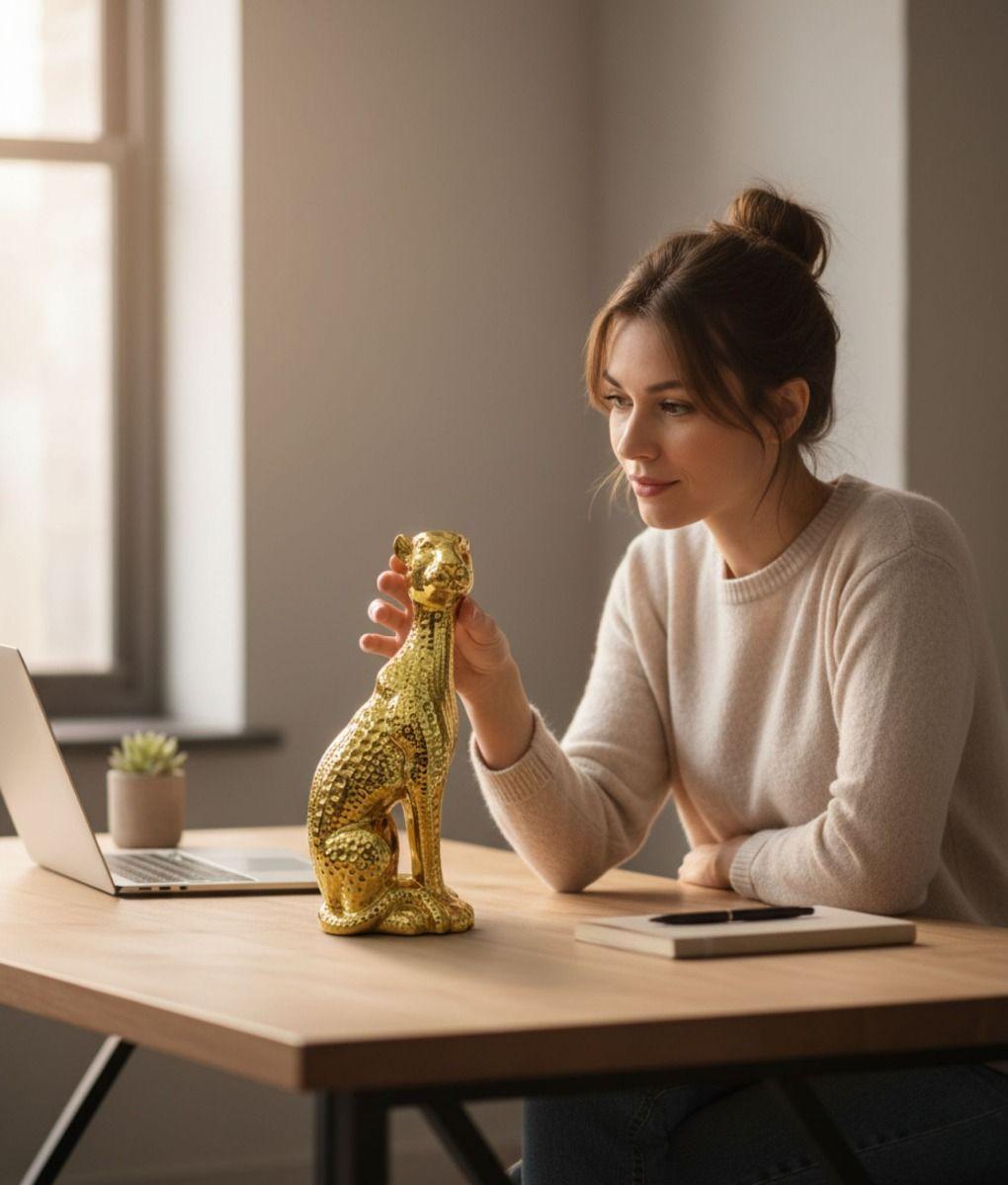 Estatua Decorativa Adorno Guepardo Sentado Figura Jhn-2