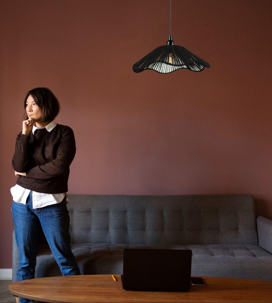 Lámpara Techo Colgante Negra Tejida Bohemio Natural Jhn-4