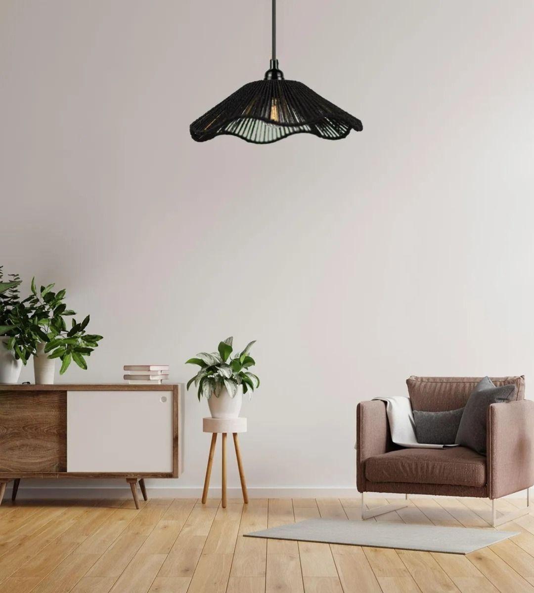 Lámpara Techo Colgante Negra Tejida Bohemio Natural Jhn-8