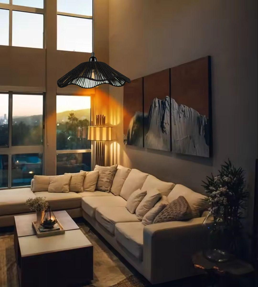 Lámpara Techo Colgante Negra Tejida Bohemio Natural Jhn-9