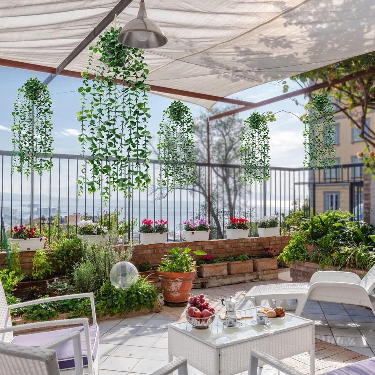 Set de 2 Planta Artificial Maceta Colgante Verde Pared Jhn-3