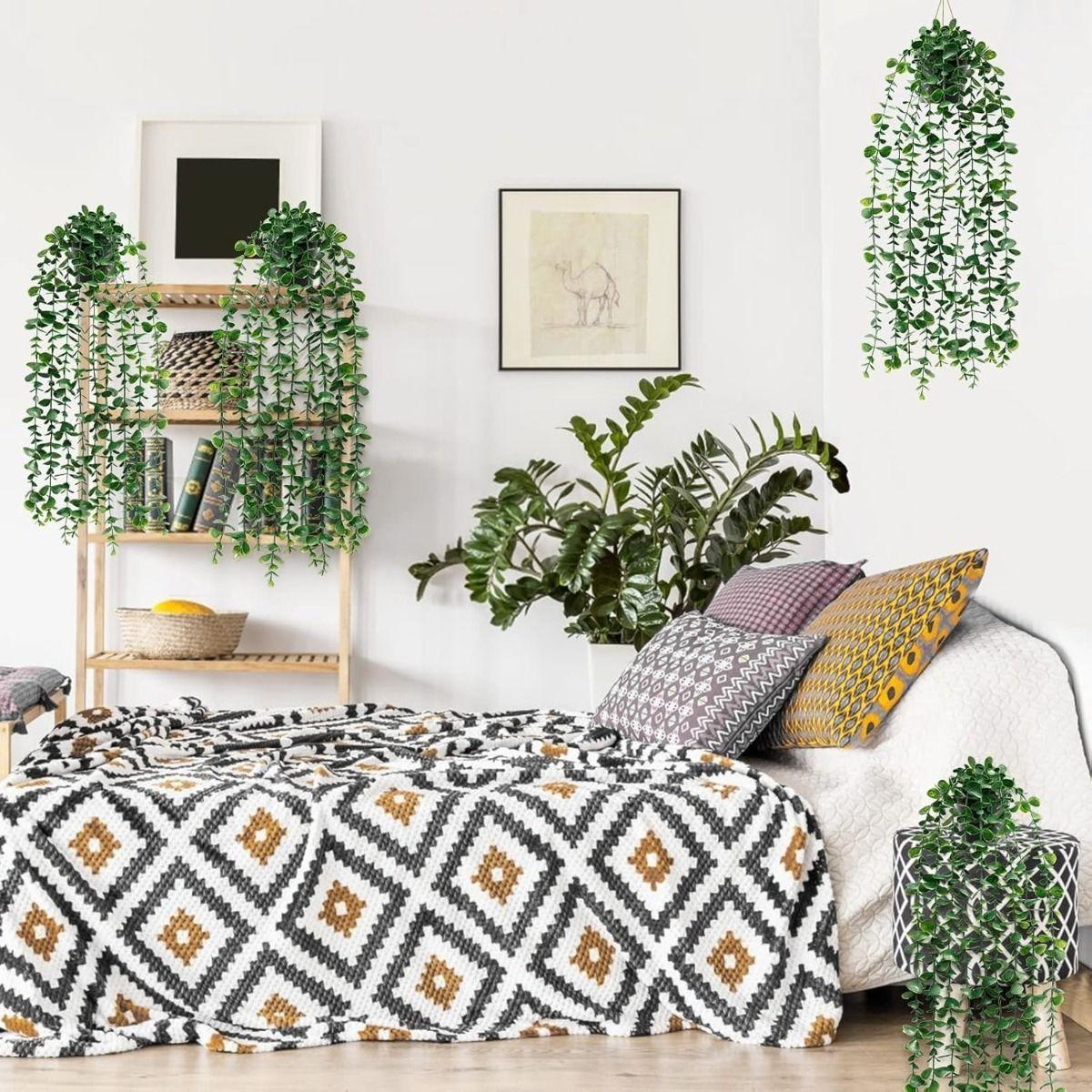 Set de 2 Planta Artificial Maceta Colgante Verde Pared Jhn-4