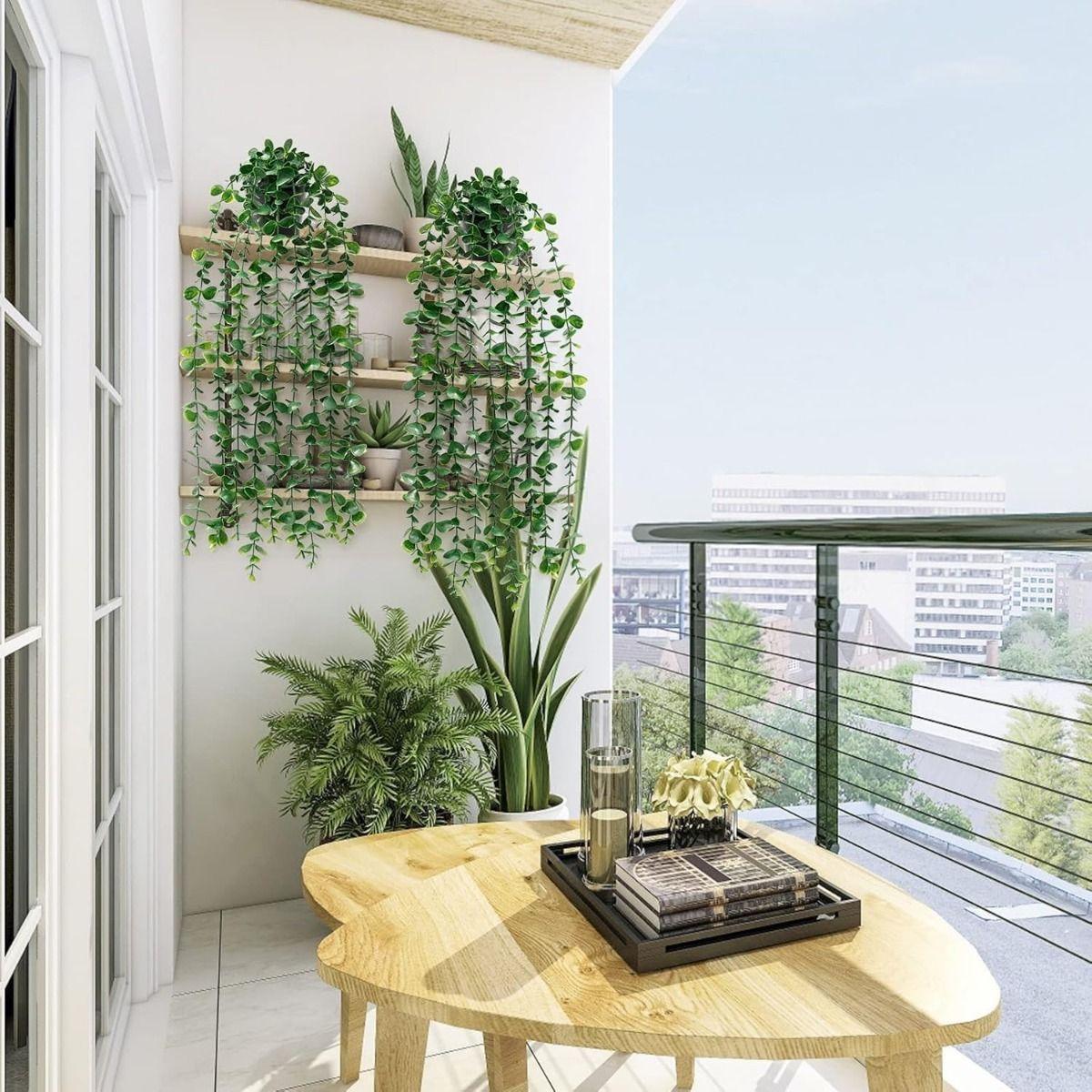 Set de 2 Planta Artificial Maceta Colgante Verde Pared Jhn-5