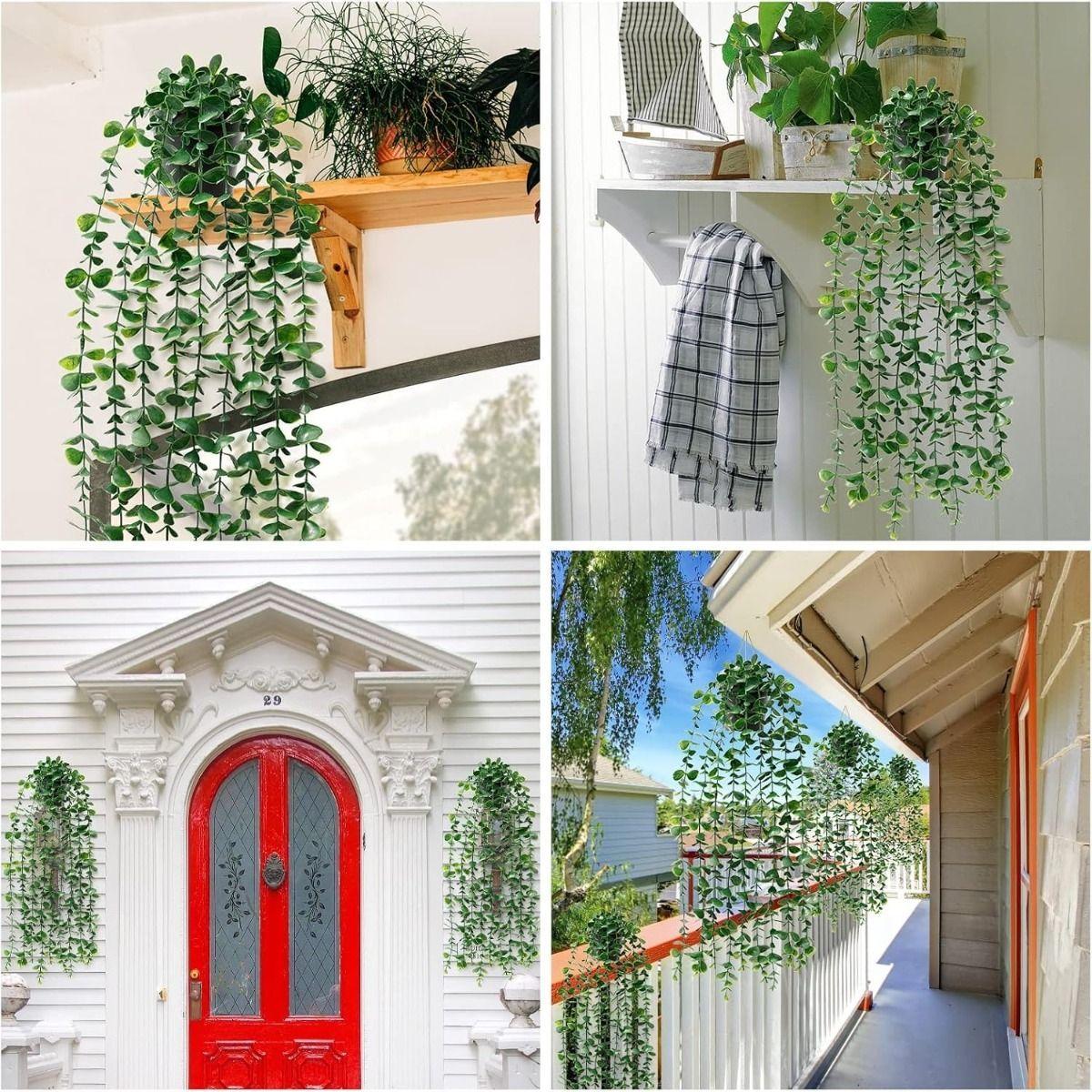 Set de 2 Planta Artificial Maceta Colgante Verde Pared Jhn-6